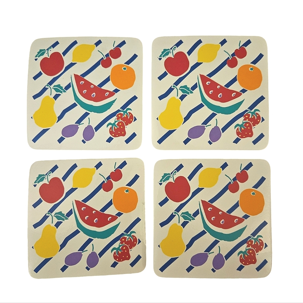 Vintage 90's Avon PVC Fruit Deck Set Coasters